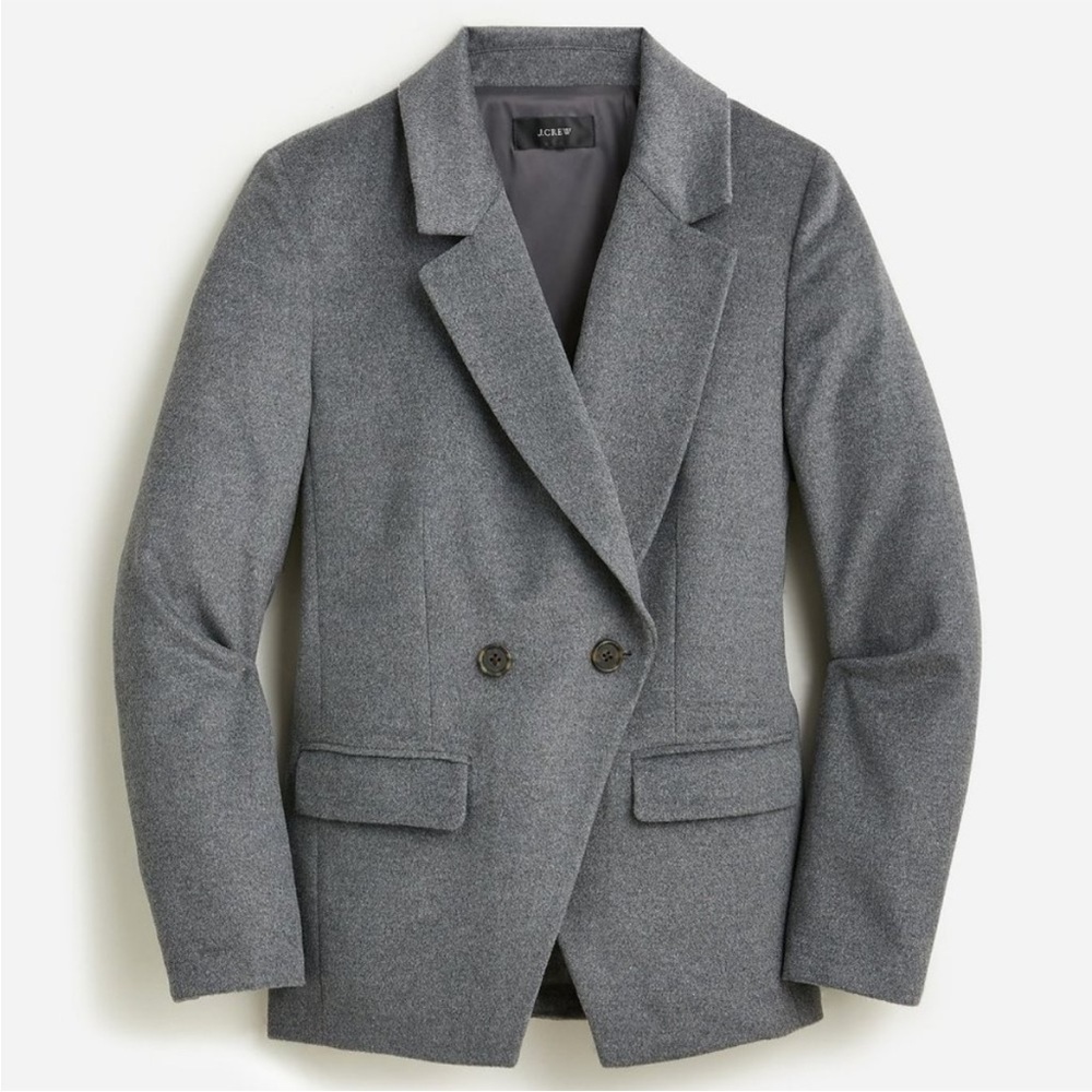 J Crew Graphite Drapey Flannel Blazer Women’s 6T Gray Double Breasted Classic